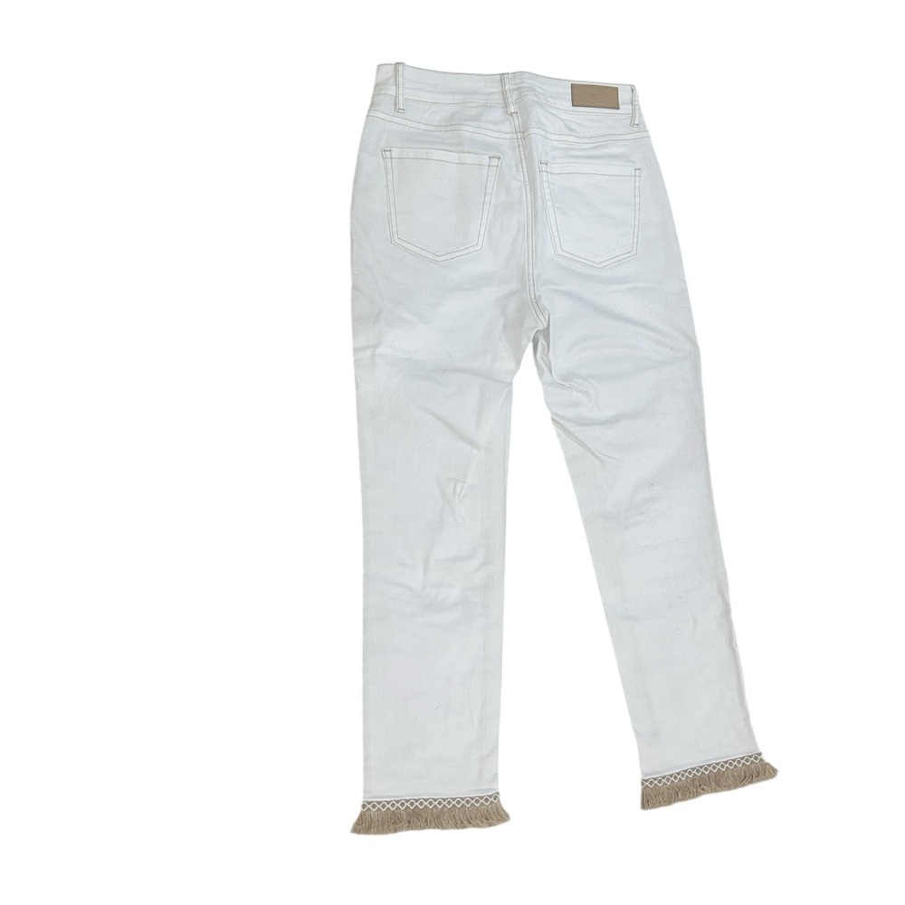CHARLIE B White Straight Leg ankle Jeans tan Fringe Hems & contrast stitching 4 - Picture 2 of 7